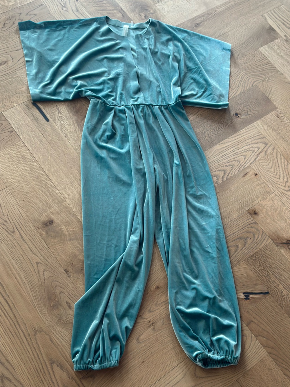 Norma Kamali Teal Velvet Jumpsuit